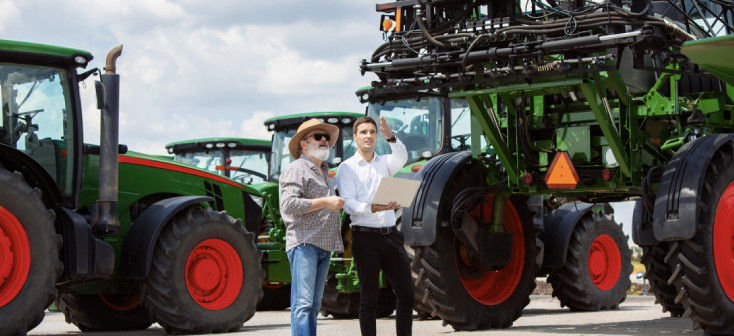 Dealer rep and equipment owner inspection agricultural equipment